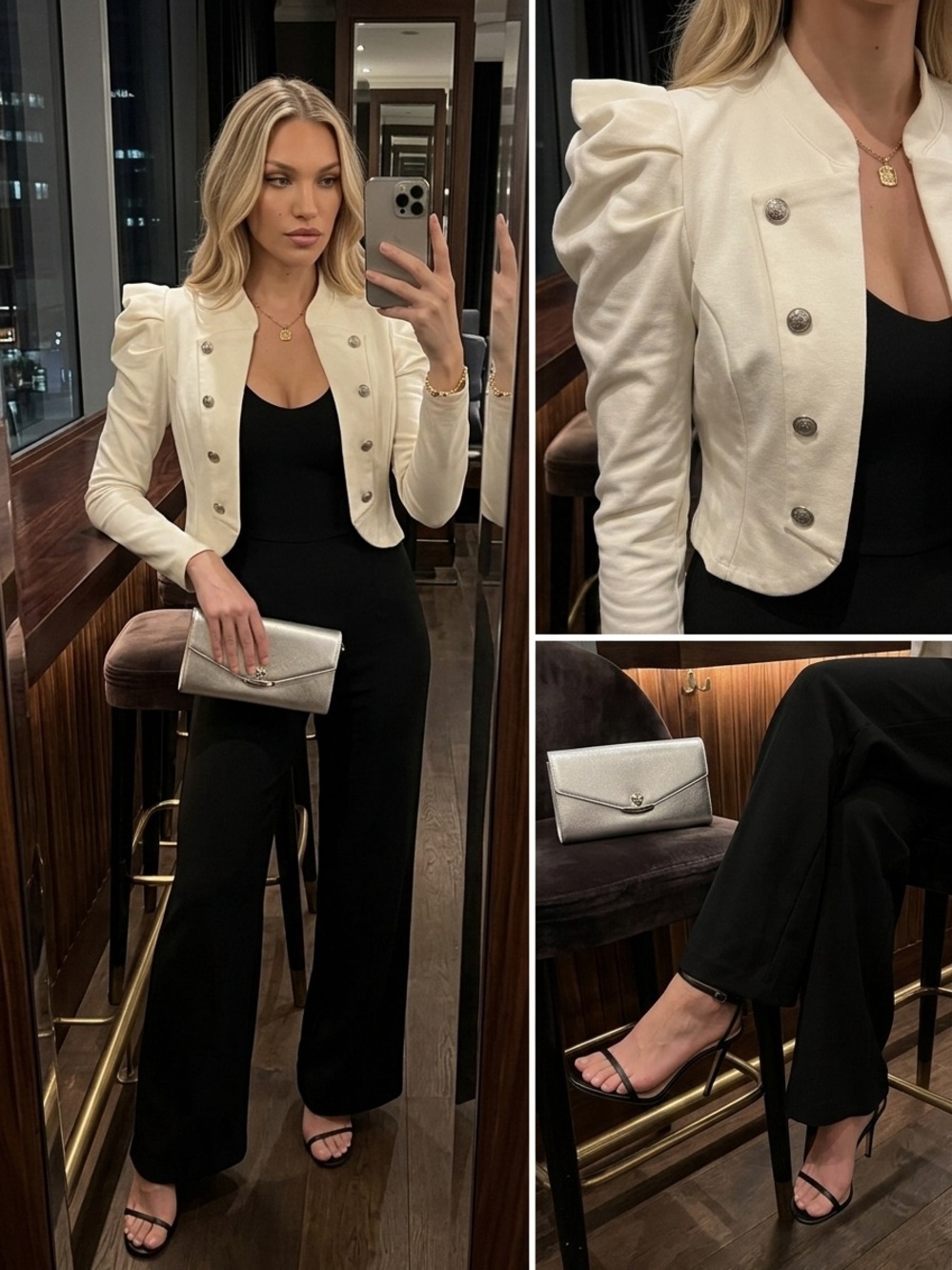 Elegant Cream Puff-Sleeve Cropped Jacket